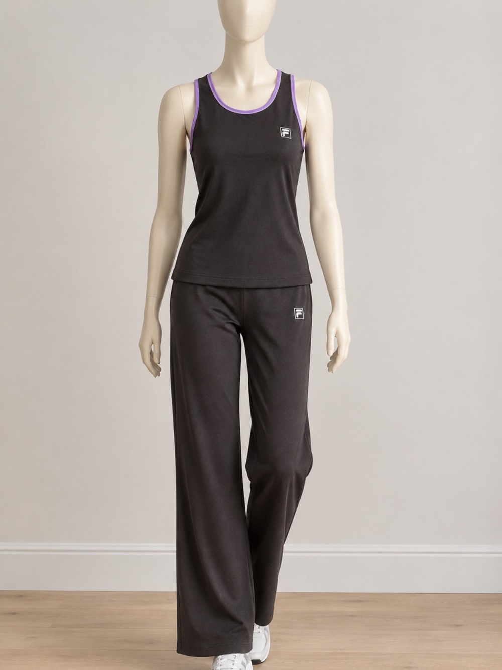 FILA Brown Track Pants & Tank with Purple Trim